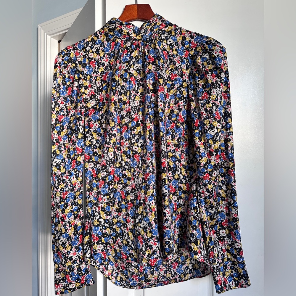 Veronica Beard Multicolor Floral Tie-Neck Blouse